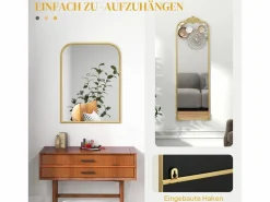 Outlet Espejo de pared barroco, marco decorativo de metal, , 60x87,5 cm Dorado