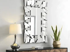 New OZAIA Espejo de pared de acero inoxidable y cristal - Ancho 120 x Alt. 76 cm - - UYUNI Plateado