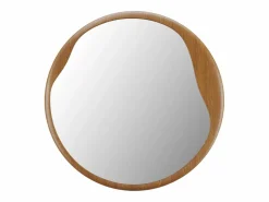 Clearance OZAIA Espejo de pared redondo con estructura orgánica de madera - D. 60 cm - Natural - FUJIAN Color natural claro