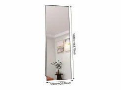 Espejo de pie de 162 x 53 cm, marco de aluminio , espejo de pared moderno para colocar de pie o colgar Negro