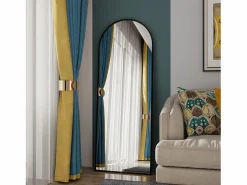 Espejo de pie, marco de aluminio con soporte, alto 162 cm, ancho 53 cm, Negro