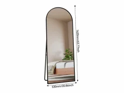 Espejo de pie, marco de aluminio con soporte, alto 162 cm, ancho 53 cm, Negro