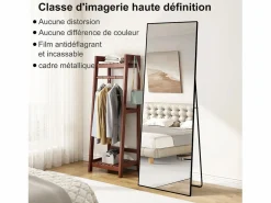 Clearance Espejo de pie rectangular 164×54 cm con marco – Diseño minimalista y moderno Negro