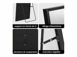 Clearance Espejo de pie rectangular 164×54 cm con marco – Diseño minimalista y moderno Negro