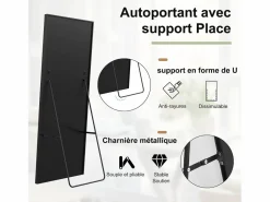 Clearance Espejo de pie rectangular 164×54 cm con marco – Diseño minimalista y moderno Negro