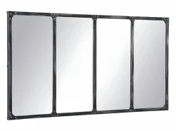 Best OZAIA Espejo industrial de hierro - Ancho 140 x Alt. 75 cm - efecto envejecido - MAASTRICHT Negro