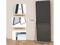 Online Espejo irrompible de cuerpo entero, 165x60cm, espejo de pie para colgar o apoyar en la pared, espejo de suelo con soporte, color Espejo
