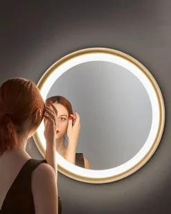 Espejo LED Mirò Ø60 cm 58W Oro Cepillado - Lámpara de techo y aplique - Luz cálida 3000K - Diseño moderno para baño, dormitorio y entrada