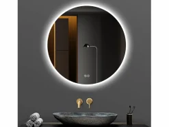 Hauss Spole Espejo LED redondo de 70 cm con función antivaho y 3 configuraciones de temperatura - Vidrio y metal