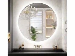 Online Espejo LED redondo de 50cm con iluminación y función calefactora Espejo De Pared|Espejo