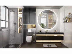Online Espejo LED redondo de 50cm con iluminación y función calefactora Espejo De Pared|Espejo
