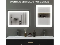 Hot Homcom Espejo Oval antivaho con luz LED 60x80x3 cm Negro