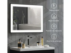 Hot Homcom Espejo Oval antivaho con luz LED 60x80x3 cm Negro
