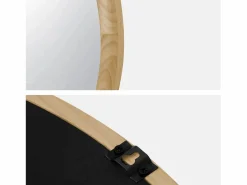 Sweeek Espejo redondo de madera de pino decorativo de pared, 60cm natural