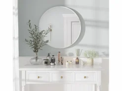 Outlet DripeX Espejo redondo de pared, espejo HD moderno de 60x60cm en el entorno para decorar, baño, dormitorio, Blanco