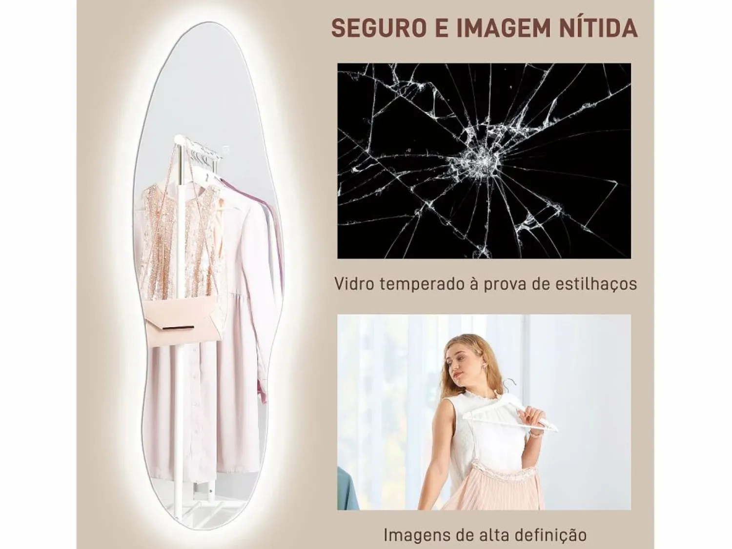 Homcom Espejo Tempo con luz LED transparente 120x40x3 cm Color natural claro