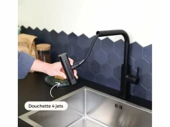 Discount Essebagno Esserain Mezclador de fregadero con teleducha extraíble en mate Negro
