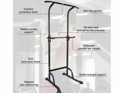Clearance Estación de entrenamiento multifuncional de altura regulable, barra para dominadas y fondos, acero, (120x40x11 cm) Negro