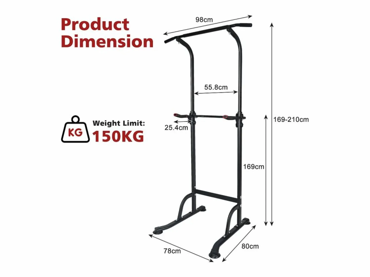 Clearance Estación de entrenamiento multifuncional de altura regulable, barra para dominadas y fondos, acero, (120x40x11 cm) Negro