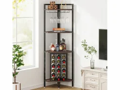 Online Estante de esquina con portabotellas y estantes de almacenamiento, barra de esquina de 4 niveles, estante de esquina independiente para sala de estar, comedor, cocina Botellero|Accesorios Para Vino Y Bar