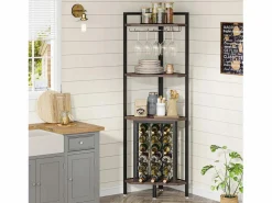 Online Estante de esquina con portabotellas y estantes de almacenamiento, barra de esquina de 4 niveles, estante de esquina independiente para sala de estar, comedor, cocina Botellero|Accesorios Para Vino Y Bar