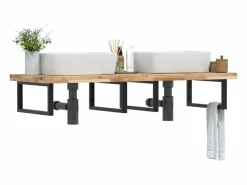 Sale vidaxl Estante de lavabo de pared acero y madera maciza de acacia Marru00f3n