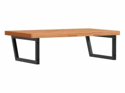 Online vidaxl Estante de lavabo de pared de acero y madera maciza de haya Marru00f3n