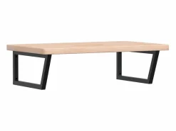 Sale vidaxl Estante de lavabo de pared de acero y madera maciza de roble Marru00f3n