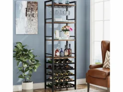 Tribesigns Estante de vinos autónoma de 9 niveles con soporte de vidrio y estantes de almacenamiento, Estante para botellas de vino, de color marrón rústico