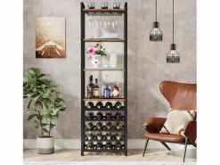 Tribesigns Estante de vinos autónoma de 9 niveles con soporte de vidrio y estantes de almacenamiento, Estante para botellas de vino, de color marrón rústico