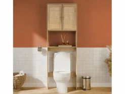 Estante mueble de wc decorada en madera y caña natural Estantería Sobre Inodoro