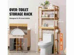 Estante Wc Meuble SucceBuy Estante de Almacenamiento a 3 Niveaux para Baños, Organizador ajustable en Bambú con 3 Ganchos, Autónomo