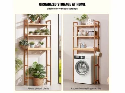 Estante Wc Meuble SucceBuy Estante de Almacenamiento a 3 Niveaux para Baños, Organizador ajustable en Bambú con 3 Ganchos, Autónomo