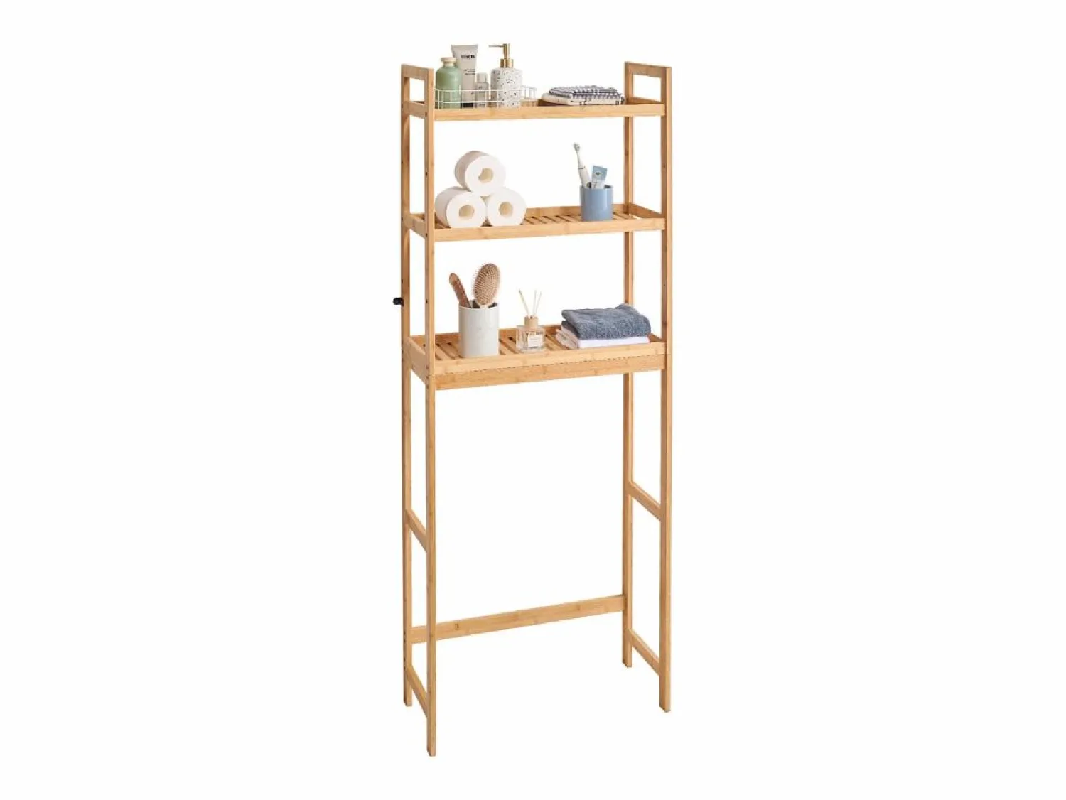 Estante Wc Meuble SucceBuy Estante de Almacenamiento a 3 Niveaux para Baños, Organizador ajustable en Bambú con 3 Ganchos, Autónomo