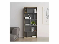Clearance Estantería 5 alturas modelo 545 acabado roble claro/grafito. 191 cm(alto), 80 cm(ancho), Estantería