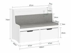 Sobuy Estantería con cojín de Asiento Banco Almacenamiento Infantil con 2 cajones con Ruedas 100 x 45 x 70 cm KMB66-W ES