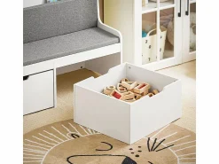Sobuy Estantería con cojín de Asiento Banco Almacenamiento Infantil con 2 cajones con Ruedas 100 x 45 x 70 cm KMB66-W ES