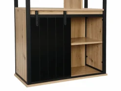 New Estantería con espacio de almacenamiento y 1 puerta corredera de MDF - Natural y Negro - YALENA Librería