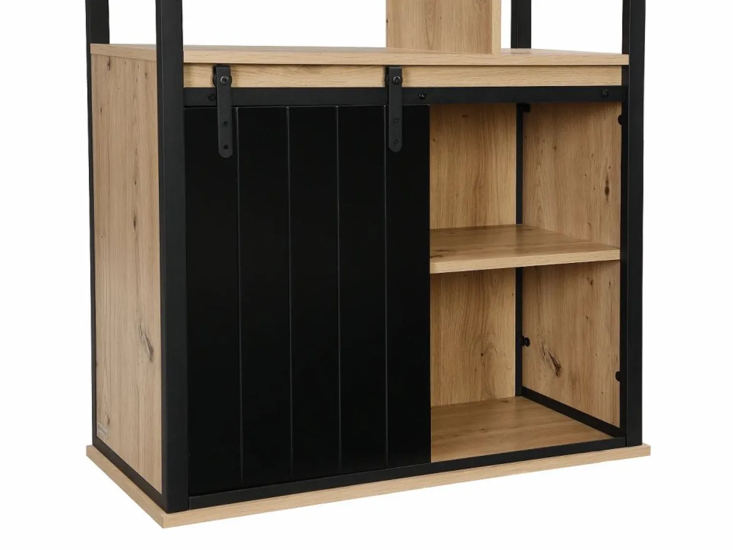 New Estantería con espacio de almacenamiento y 1 puerta corredera de MDF - Natural y Negro - YALENA Librería