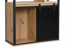 New Estantería con espacio de almacenamiento y 1 puerta corredera de MDF - Natural y Negro - YALENA Librería