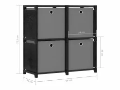 Clicnbuy Estantería de 4 cubos con cajas de tela negra 69x30x72,5 cm