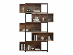 Estantería de 5 niveles con estantes - 121 x 35 x 176 cm - Madera MDF y tubo de acero - Marrón Librería