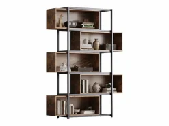 Estantería de 5 niveles con estantes - 121 x 35 x 176 cm - Madera MDF y tubo de acero - Marrón Librería
