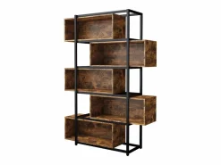 Estantería de 5 niveles con estantes - 121 x 35 x 176 cm - Madera MDF y tubo de acero - Marrón Librería