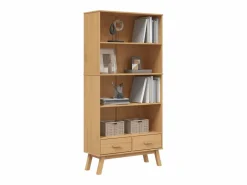 Sale Clicnbuy Estantería de 4 niveles OLDEN madera maciza de pino marrón Marru00f3n