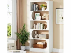 Clearance Estantería de 5 niveles , estantes de almacenamiento de 180 cm, estantería grande de cubo abierto, estantes de exhibición de madera para dormitorio, sala de estar, oficina, y nogal Librería