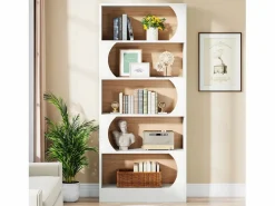 Clearance Estantería de 5 niveles , estantes de almacenamiento de 180 cm, estantería grande de cubo abierto, estantes de exhibición de madera para dormitorio, sala de estar, oficina, y nogal Librería