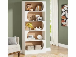 Clearance Estantería de 5 niveles , estantes de almacenamiento de 180 cm, estantería grande de cubo abierto, estantes de exhibición de madera para dormitorio, sala de estar, oficina, y nogal Librería