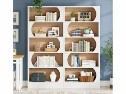 Clearance Estantería de 5 niveles , estantes de almacenamiento de 180 cm, estantería grande de cubo abierto, estantes de exhibición de madera para dormitorio, sala de estar, oficina, y nogal Librería