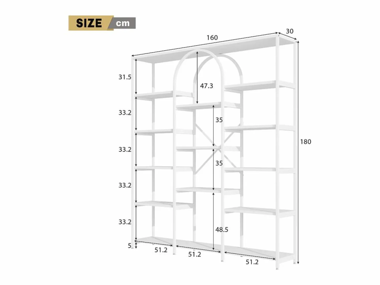 Hauss Spole Estantería de acero y MDF de 160 x 30 x 180 cm - Diseño rectangular y arqueado - Color